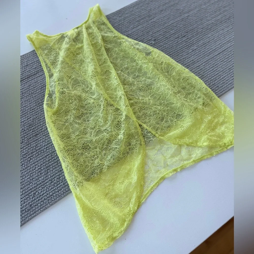 Victoria’s Secret Neon Yellow Sheer Lace Cross Back Tank Top Swim Cover Up Small - Picture 2 of 13
